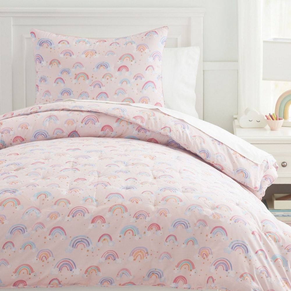 Like New PbKids Full/Queen Duvet Cover Pink Rainbow Cloud